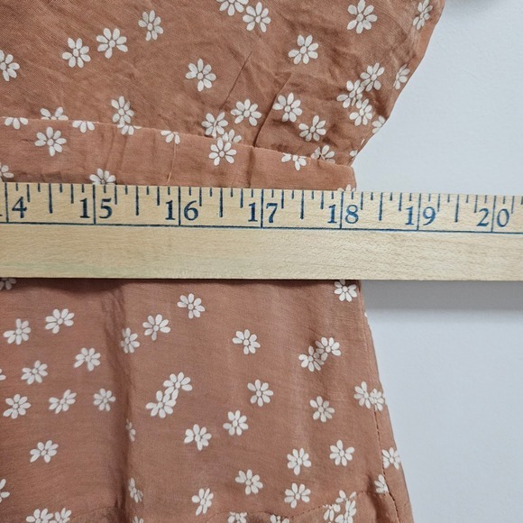 Entro Floral V-Neck Button Front Drawstring Waist Mini Dress Terracotta D16088 M - Picture 10 of 12